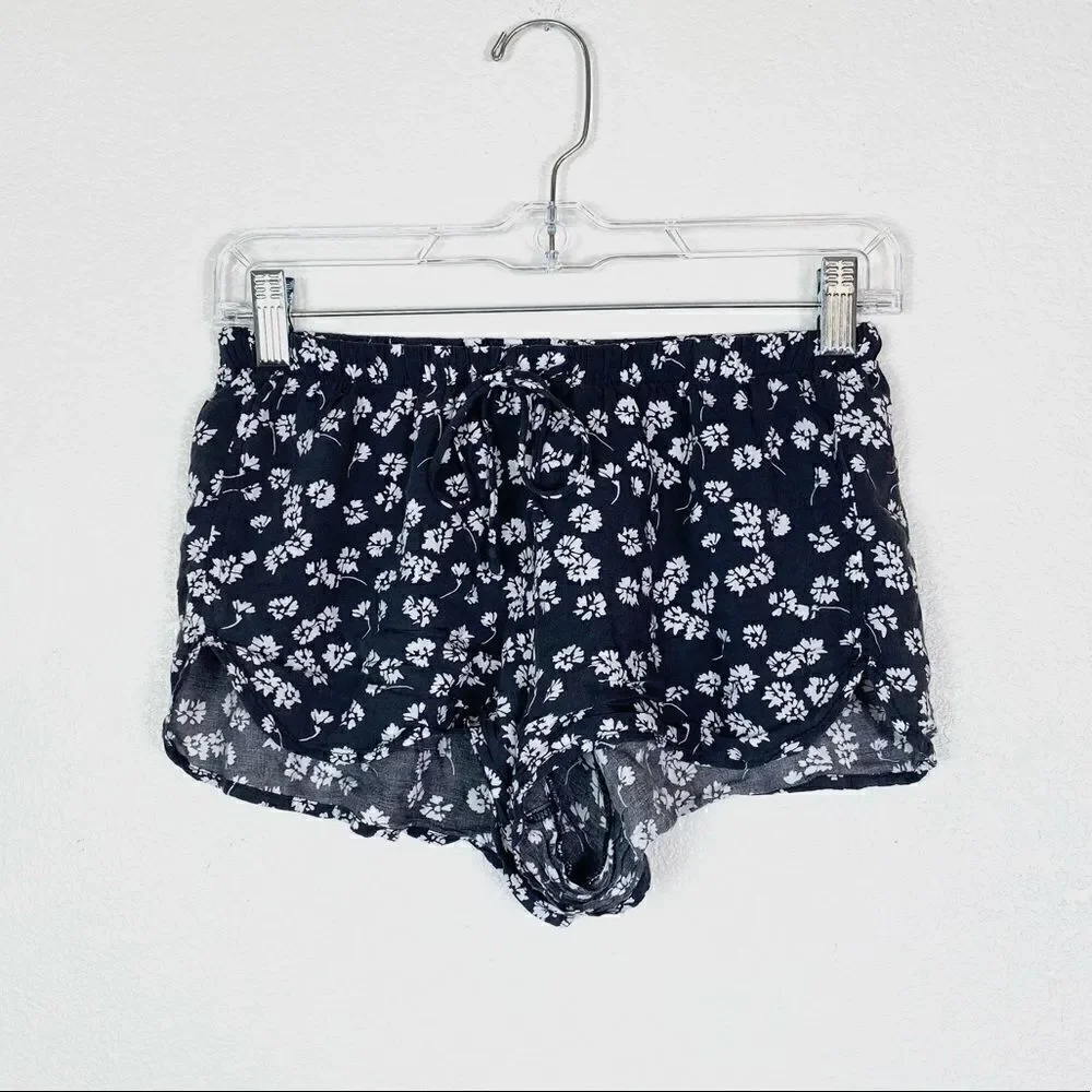 LLD Grey & White Floral High Rise Booty Lounge Shorts